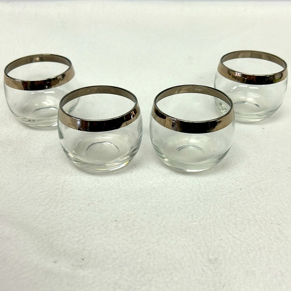 MID CENTURY MODERN set of 4 silver rimmed 4 oz roly poly glasses - Picture 1 of 6